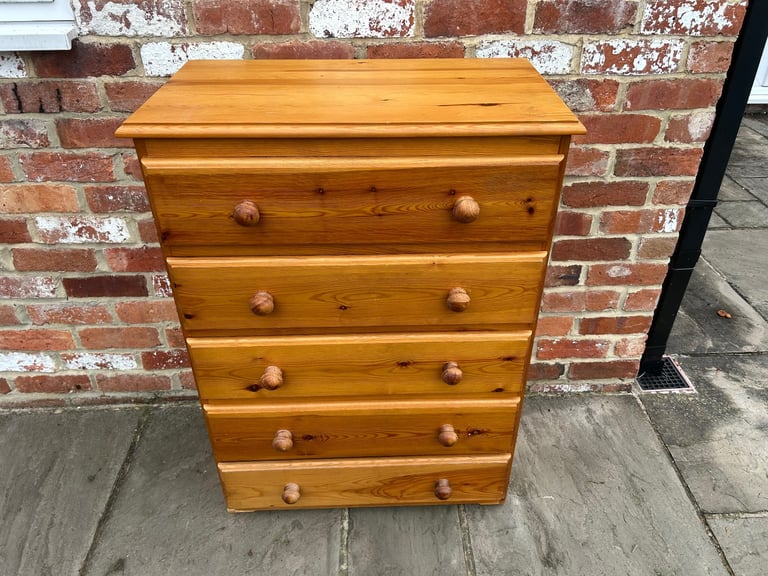 Solid Pine Chest of Drawers - Good Condition 