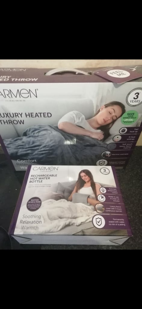 Carmen luxury heated throw blanket and Rechargeable Hot water bottle 