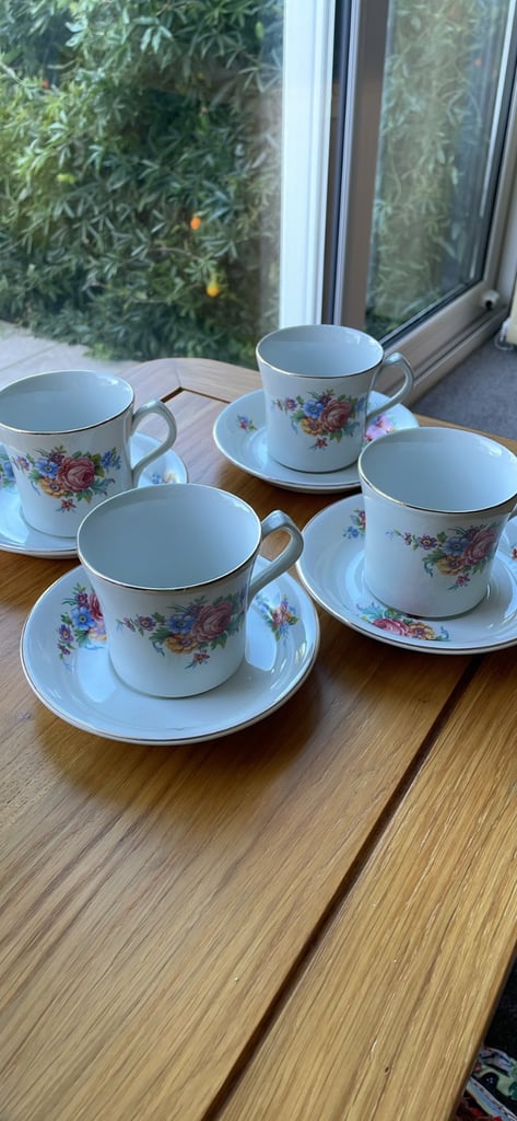 image for Set of 4 Burleigh Staffordshire cups and saucers