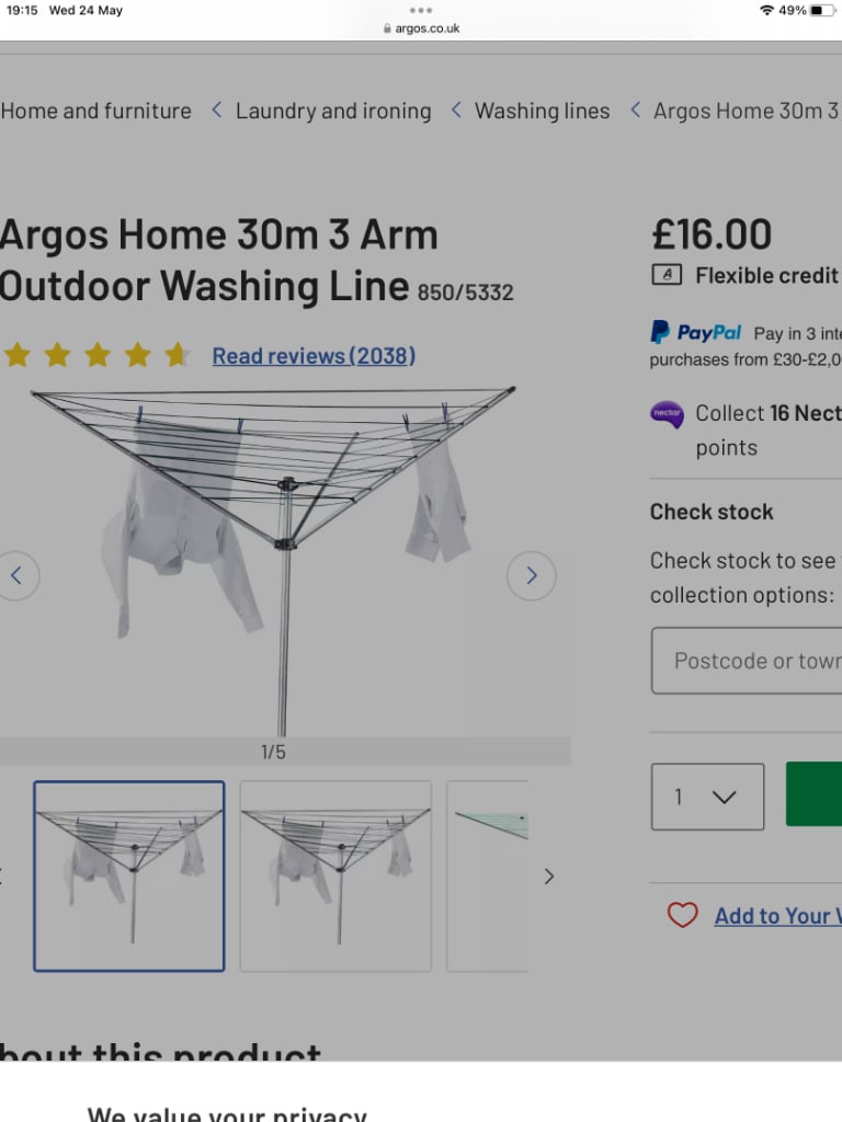 Buy Argos Home 30m 3 Arm Outdoor Washing Line, Washing lines