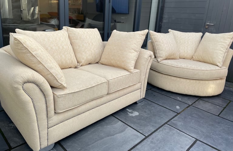 Cream/Beige 2 Seater Sofa With Matching Swivel Chair - DELIVERY AVAILABLE 
