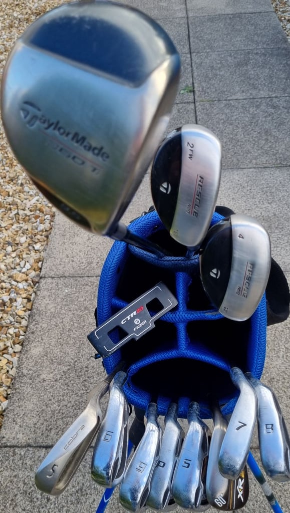 Taylor Made driver & 2x hybrids, Fazer CTR 6-LW & Cobra 5-iron, putter, Callaway stand-bag & MORE
