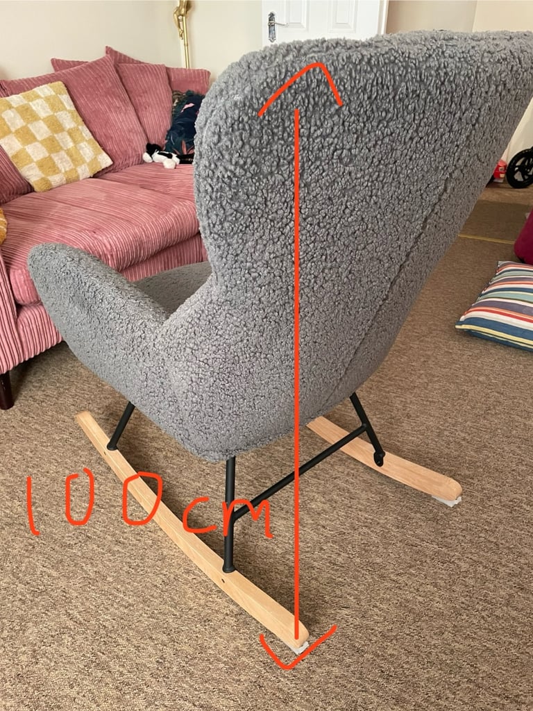 Boucle Teddy Grey high back rocking chair