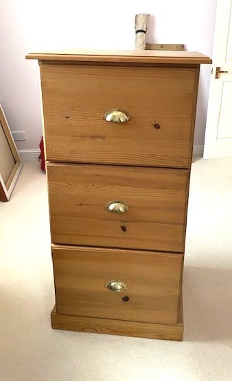 PINE 3 Drawer Filing Cabinet holds A4 folders in all drawers