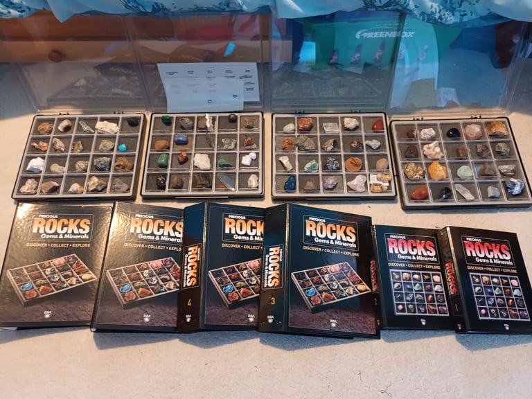 image for BRAND NEW PRECIOUS ROCKS, GEMS & MINERALS SETS IN 4 TRAYS, PLUS INFO BINDERS & EXTRA BOOKS 