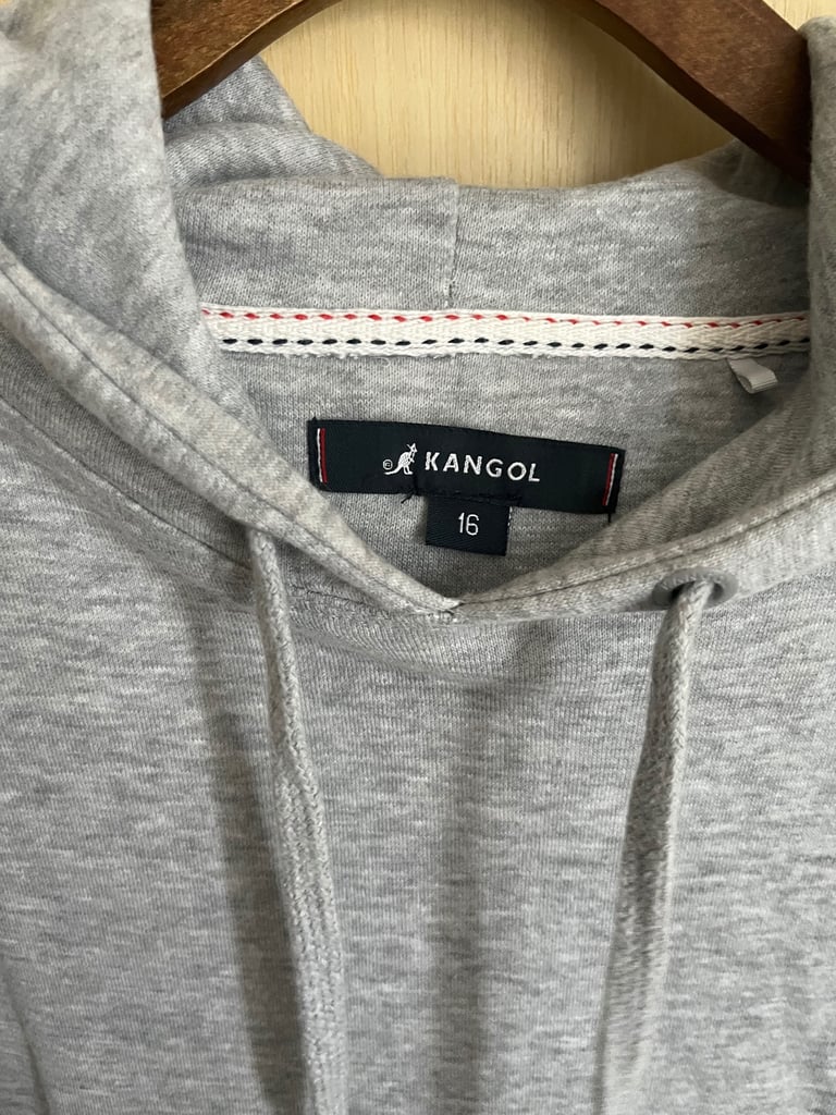 KANGOL GREY FRAYED HEM HOODIE SIZE 16