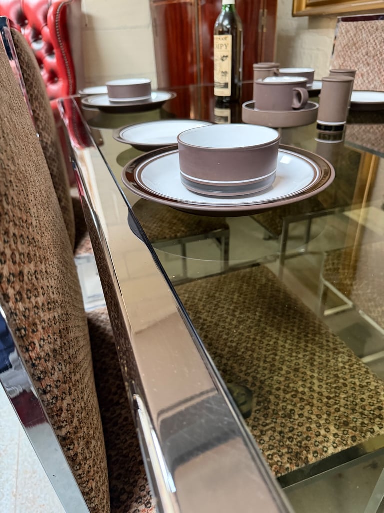 Mid-Century Italian F.lli Orsenigo Chrome & Smoked Glass Dining Suite