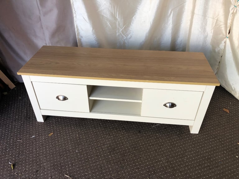 White wooden tv stand with draws Can deliver 