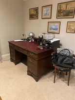 antique style pedestal leather top desk 