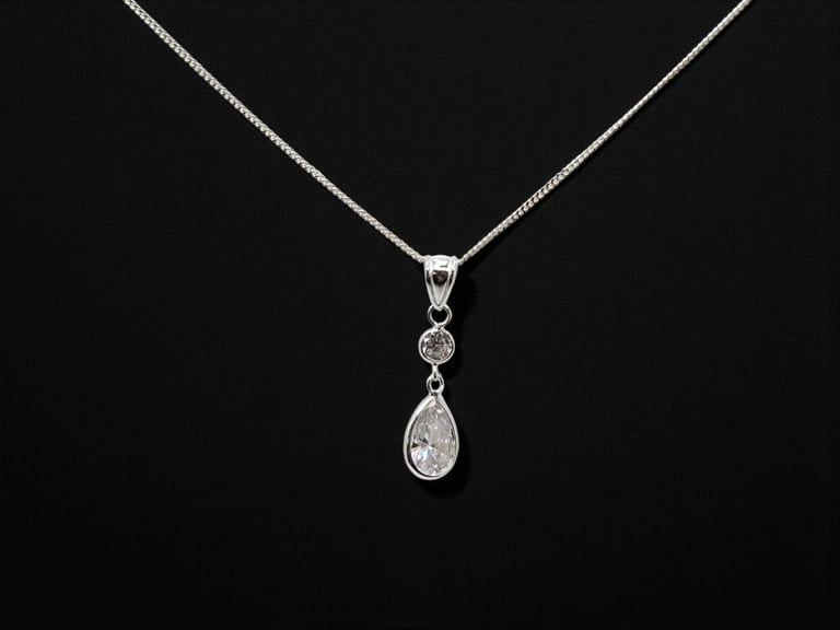 image for Sterling 925 Silver Drop CZ Pendant & Chain