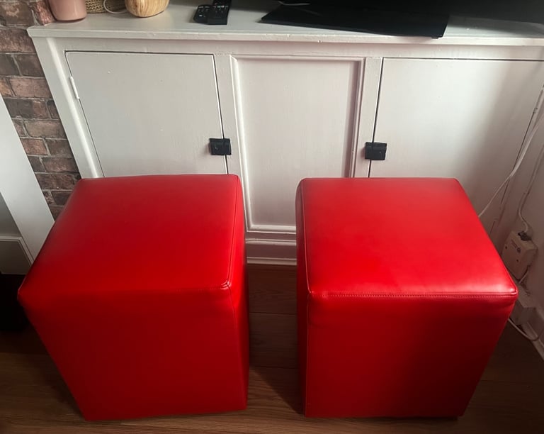 image for Two Faux Leather Pouffes/ Footstools