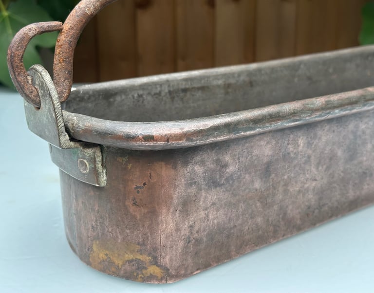 ANTIQUE FRENCH COPPER FISH KETTLE, PAN, JARDINIERE, PLANTER, 58cm long 4kg - 1900s - WILL POST!