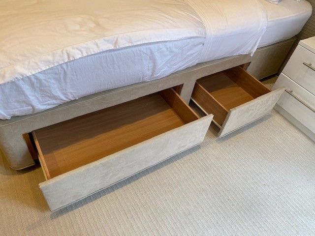 Hypnos Superking upholstered bed base with storage drawers in good condition, used. 