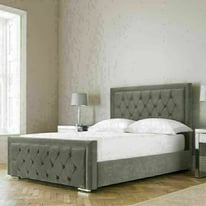  PLUSH VELVET FABRIC DOUBLE BED FRAME WITH MATTRESS