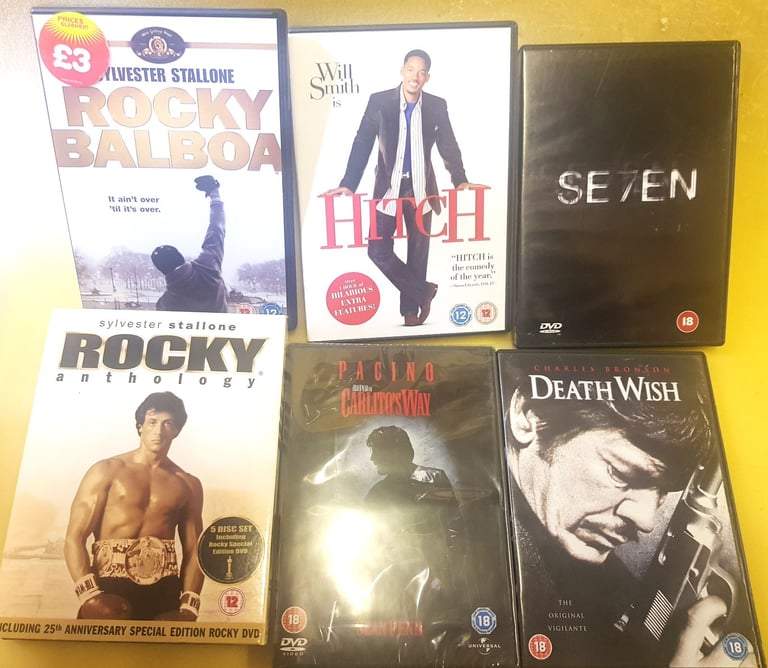 image for Joblot DvDs Rocky Boxset, Seven, Al Pacino Carlitos Way, Will Smith, Death Wish