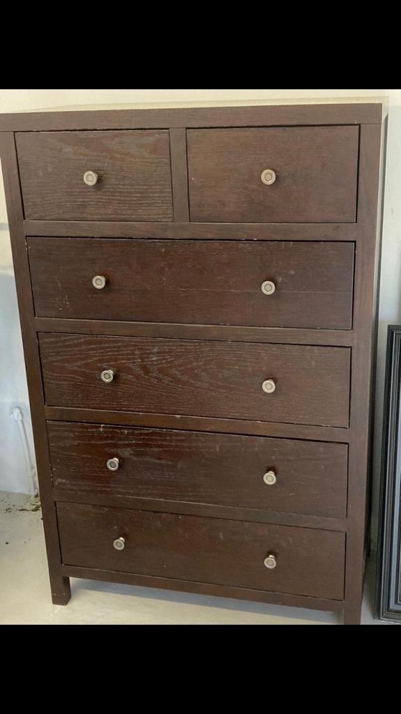 Walnut chest of drawers and bedside table