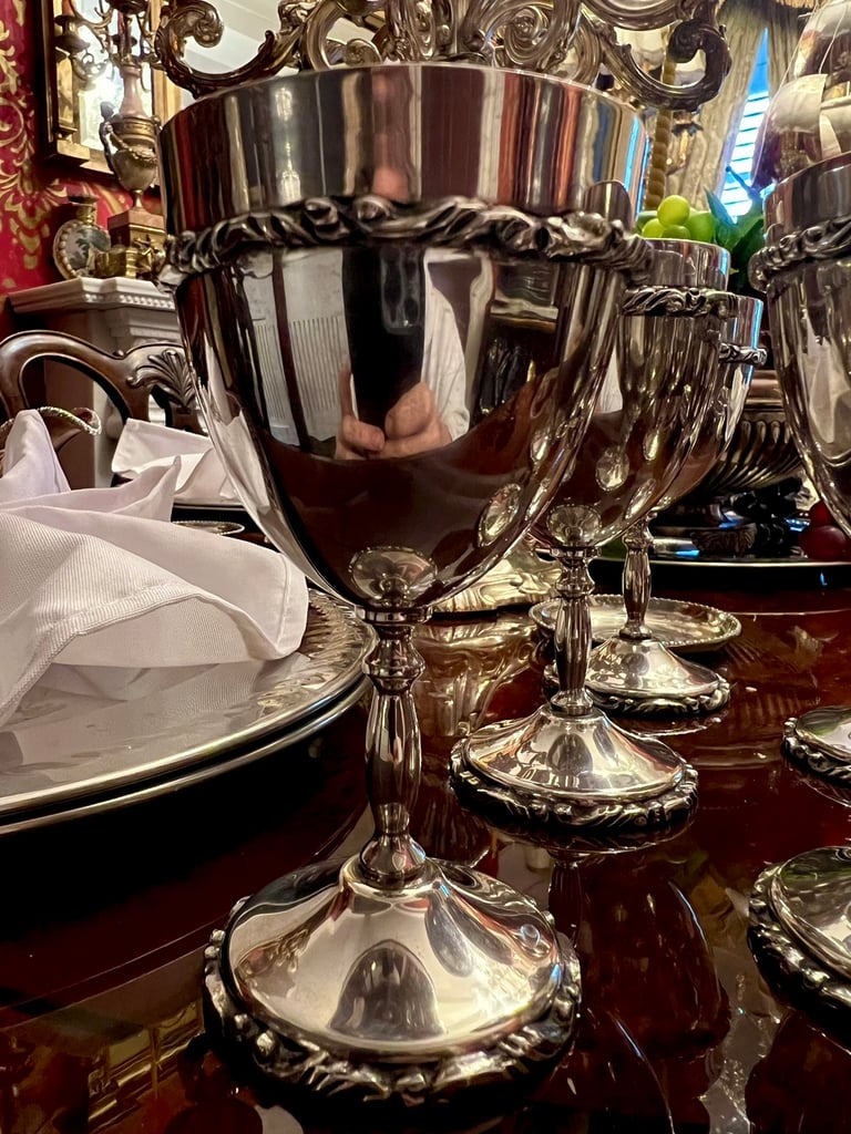 1171g Set 6 sterling silver chalices / goblets - hallmarked 925 