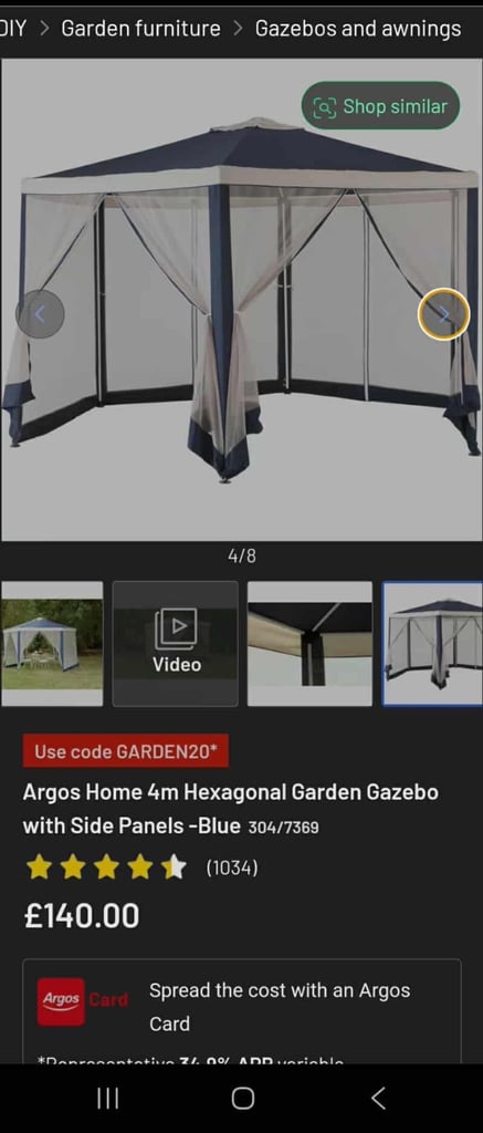 4m hexagonal garden gazebo with side parts 