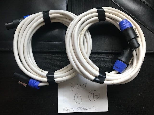 SPEAKER CABLES x 2 USED - PAIR 4metre SPEAKON PLUG TO SPEAKON PLUG- £20