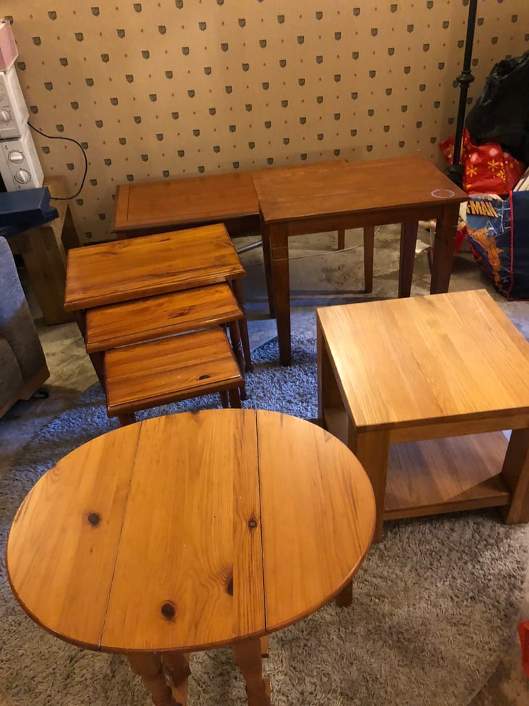Tables and cabinets. 