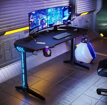 Gaming Desk with LED Lights Large 1400x600mm I Shaped Computer Table
