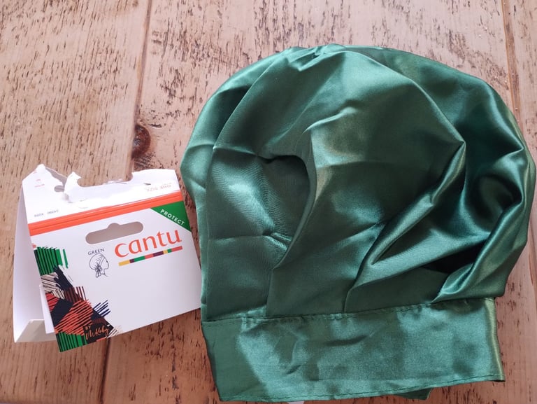 image for Green satin tie bonnet, never used