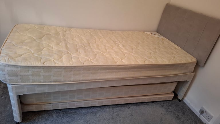 image for 3 in 1 Guest Bed Single Divan with pull out trundle underneath plus mattresses