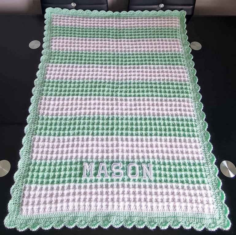 Crochet Baby Blanket, Personalised, Girls and Boys colours available