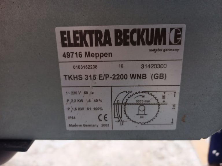 Metabo Elektra Becktum TKHS 315 table saw