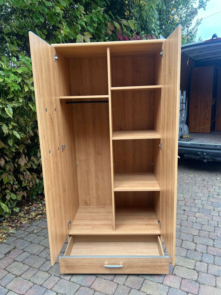 image for 2door hanging and shelves wardrobe with bottom drawer.