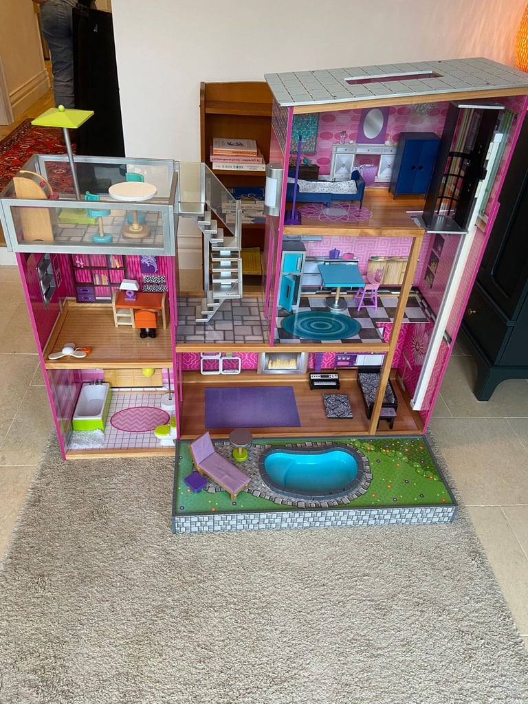 Large dolls house and accessories, suitable for Barbies