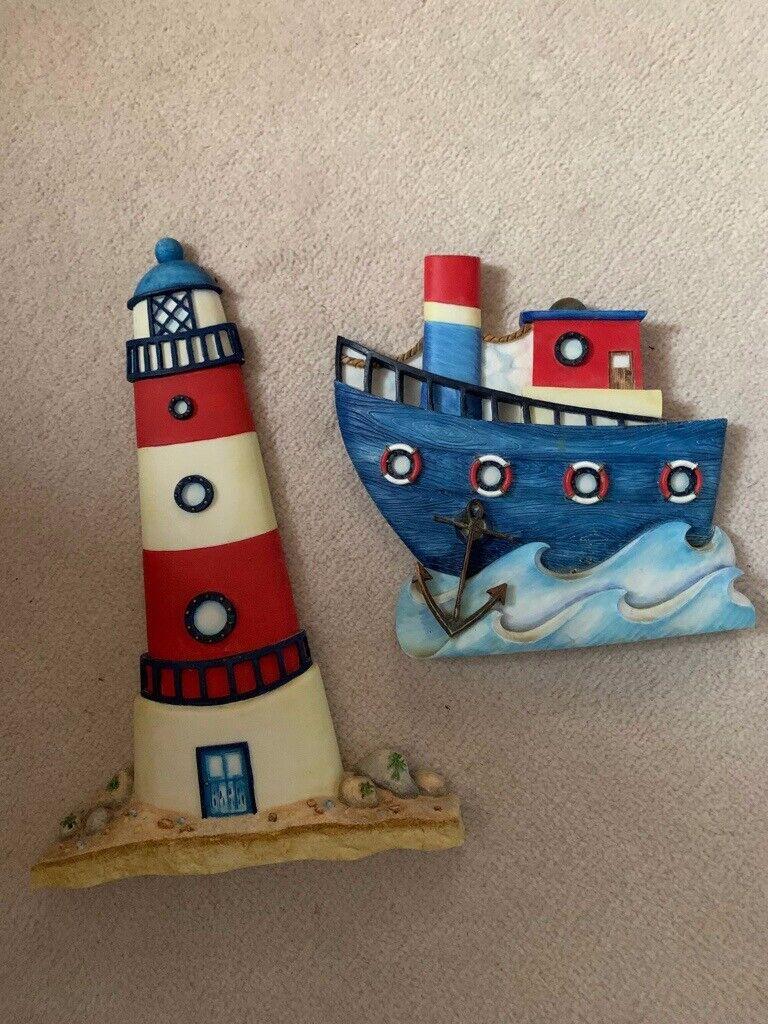 Ornaments for bathroom wall, boat lighthouse
