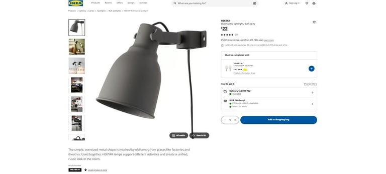 Ikea dark grey wall lamp / light £12
