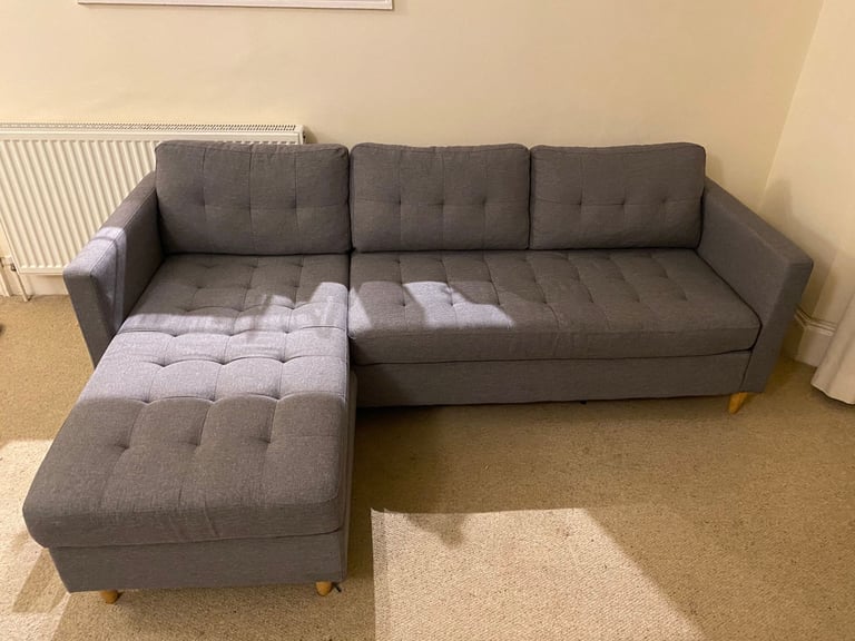 image for Falslev 3 seater grey fabric sofa with chaise longue