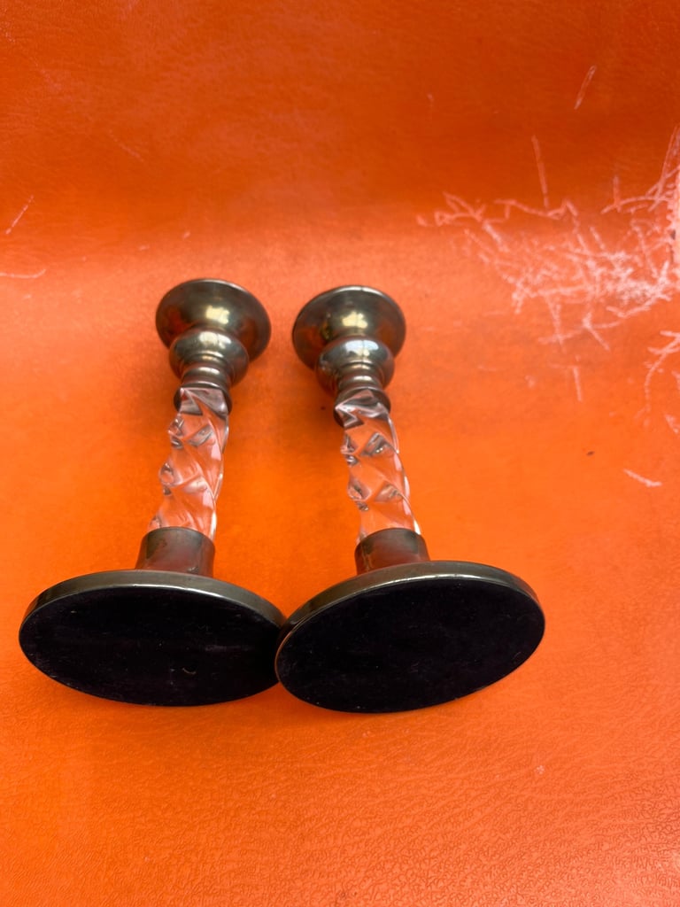 Silver Glass  Heavy candle stick holders 