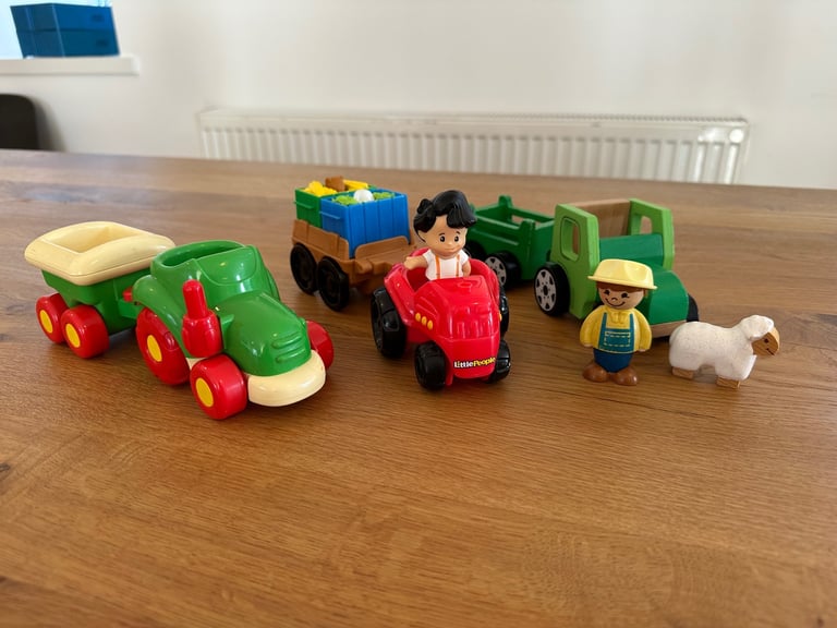 Farm, tractors, farmers and animals