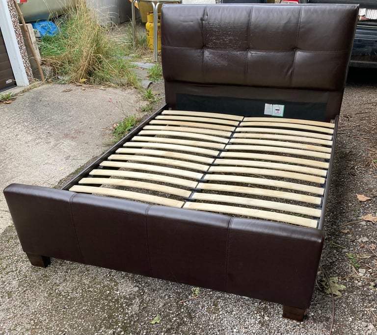 image for Solid double bed with faux leather