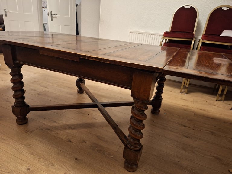 Vintage extending draw leaf dining table, barley twist