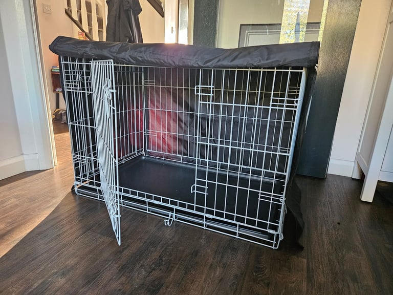 Pets at Home double door folding dog crate grey medium 36" and black cover in excellent condition