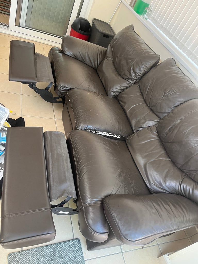 3 seater sofa, brown leather