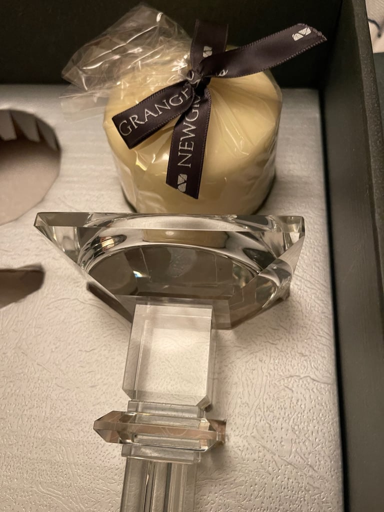 LIBERTY GLASS PILLAR CANDLE HOLDERS WITH CANDLES 