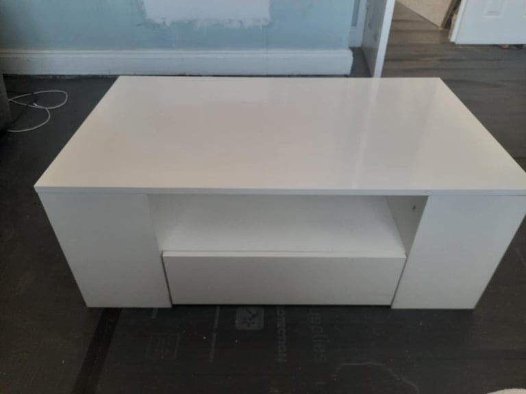 image for white gloss coffee table with 2 drawers