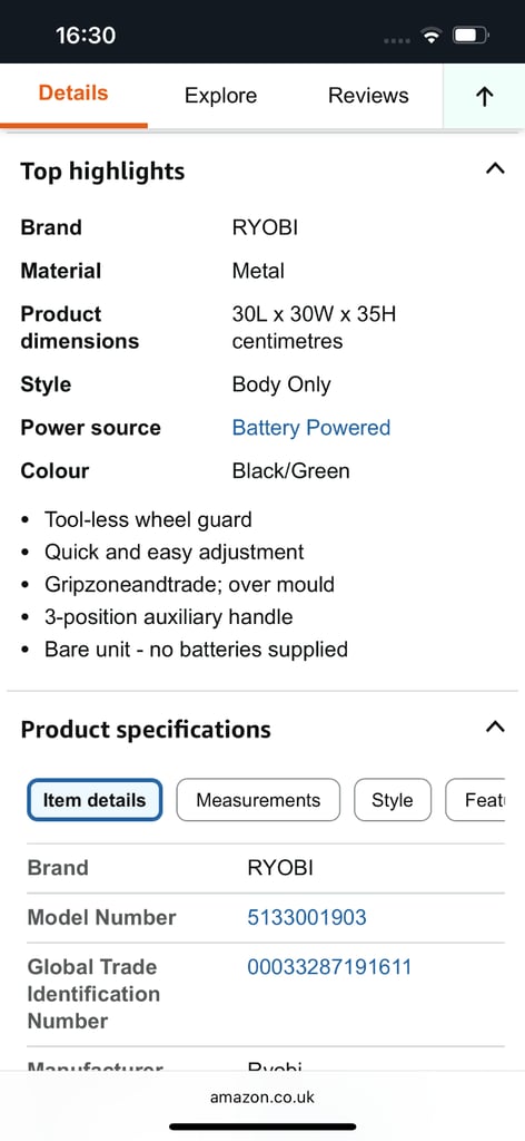 Ryobi R18AG-0 18V ONE+ Angle Grinder (Battery & Charger Excluded)