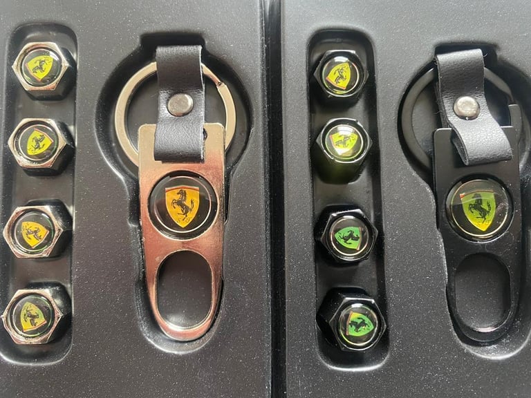 image for Ferarri Alloy wheels dust caps air valve covers with keyring
