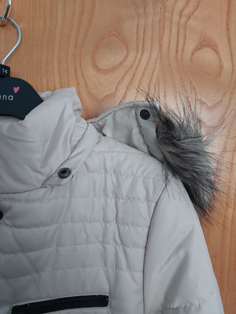 Ladies Cream Coat with fluffy hood