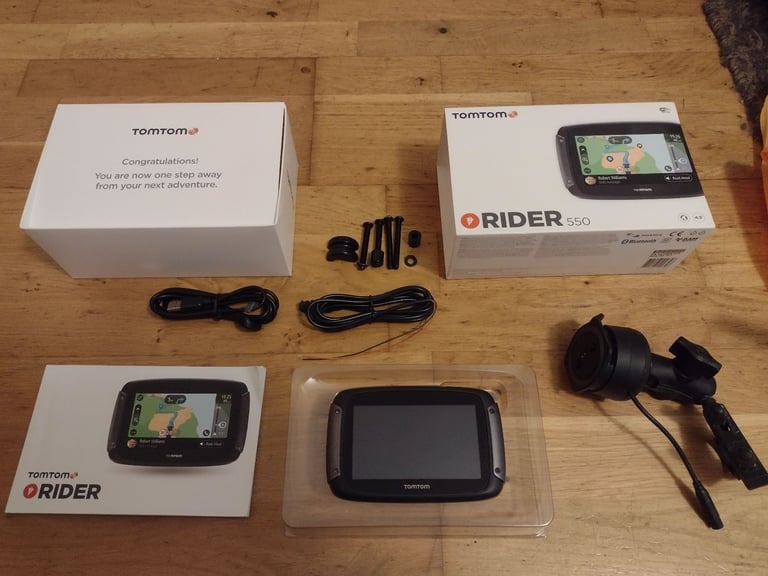 image for TomTom Rider 550 motorbike satnav. Good as new. Includes handlebar mount and all cables in box.