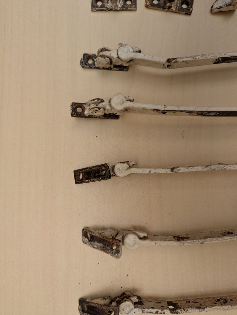 Bundle Vintage 1930's Cast Iron Monkey Tail Window Stays, Window Catches & Posts