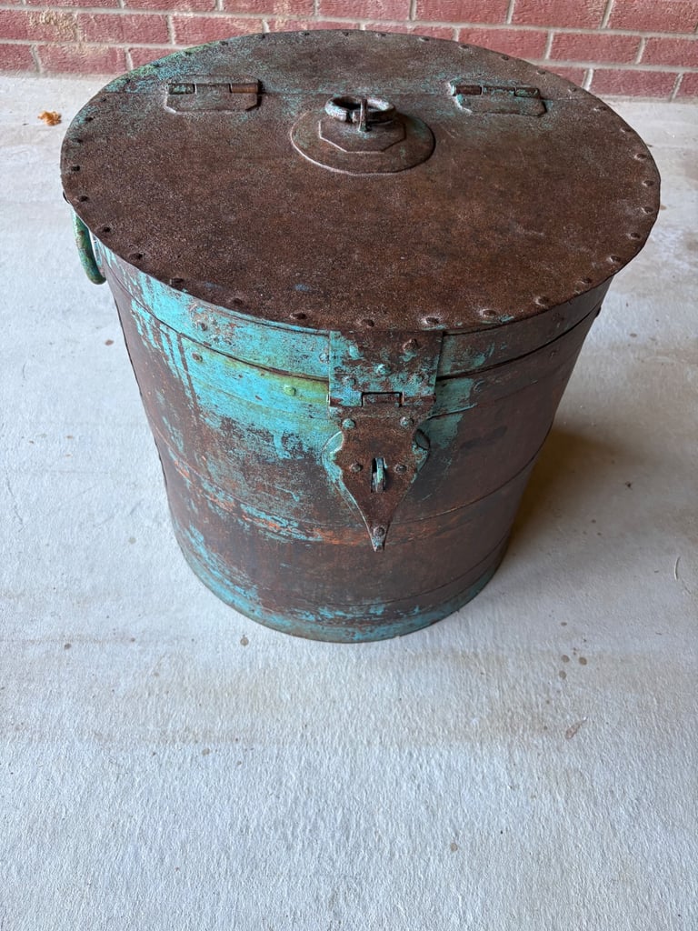 Decorative heavy metal storage bin