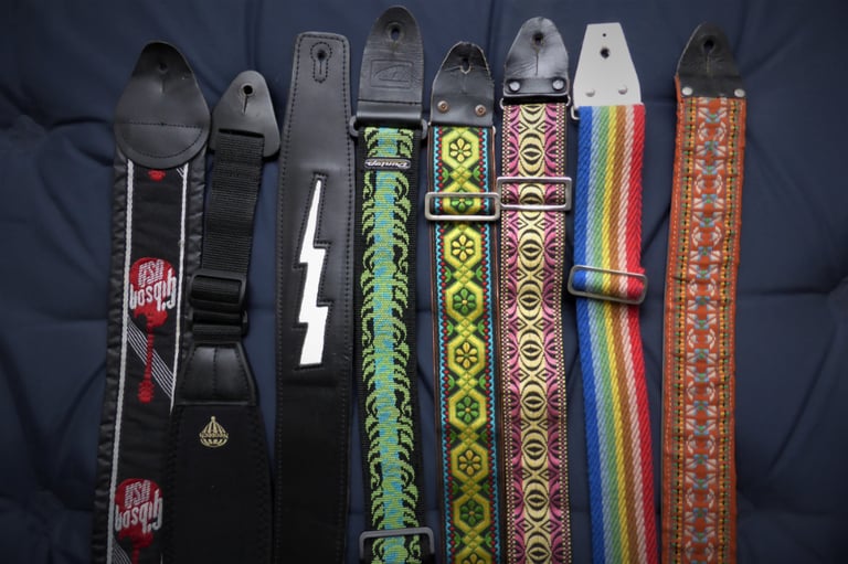 Guitar Straps mixture of leather,woven,genuine 60s Hippy. Various £'s(Collection LE27QT)