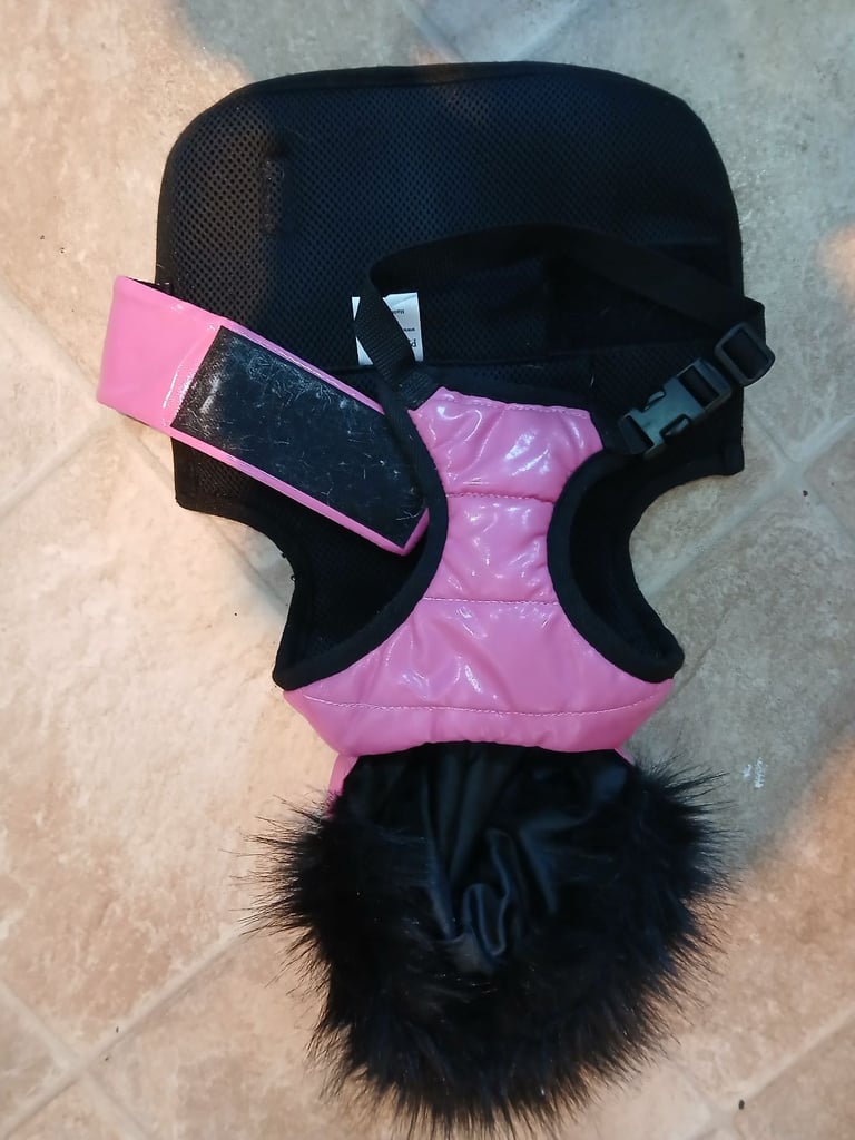 PAWBERRY SIZE S PINK PVC WATERPROOF FUR TRIMMED DOG HOODIE COAT